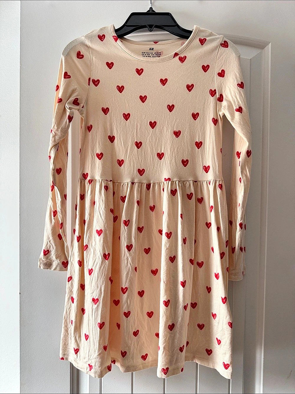 H&M Girls Heart Print Long Sleeve Dress Size 8-10 Like New